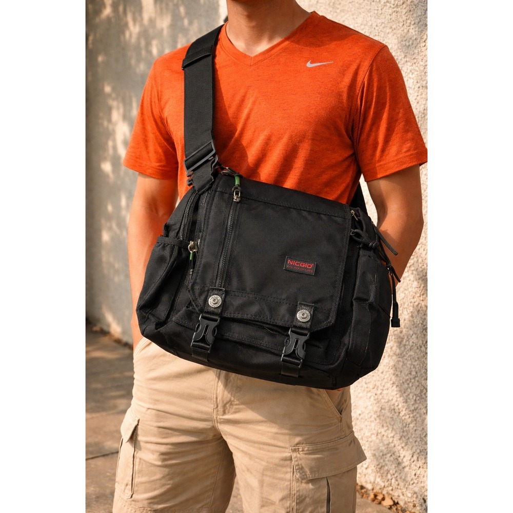 Nicgid Black Sling Bag Crossbody Backpack Nylon Travel Hiking Messenger Bag